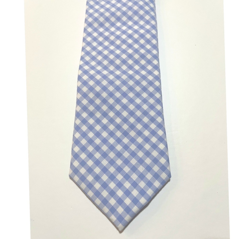Class Club Necktie Light Blue White Gingham Cotton Skinny Academic Tie New